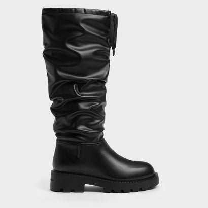 チャールズ アンド キース CHARLES & KEITH ルーシュド ドローストリング ロングブーツ （Black）｜詳細画像