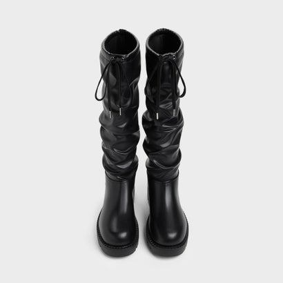 チャールズ アンド キース CHARLES & KEITH ルーシュド ドローストリング ロングブーツ （Black）｜詳細画像