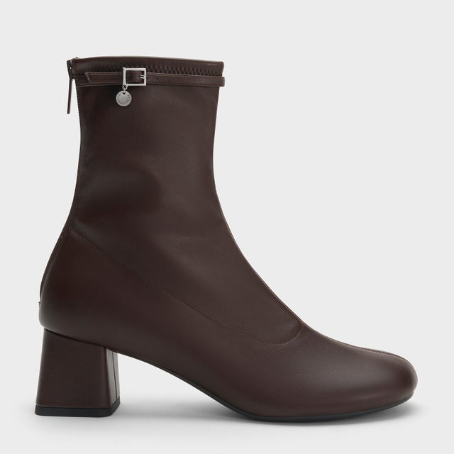 ベルテッド ブロックヒール アンクルブーツ （Dark Brown）