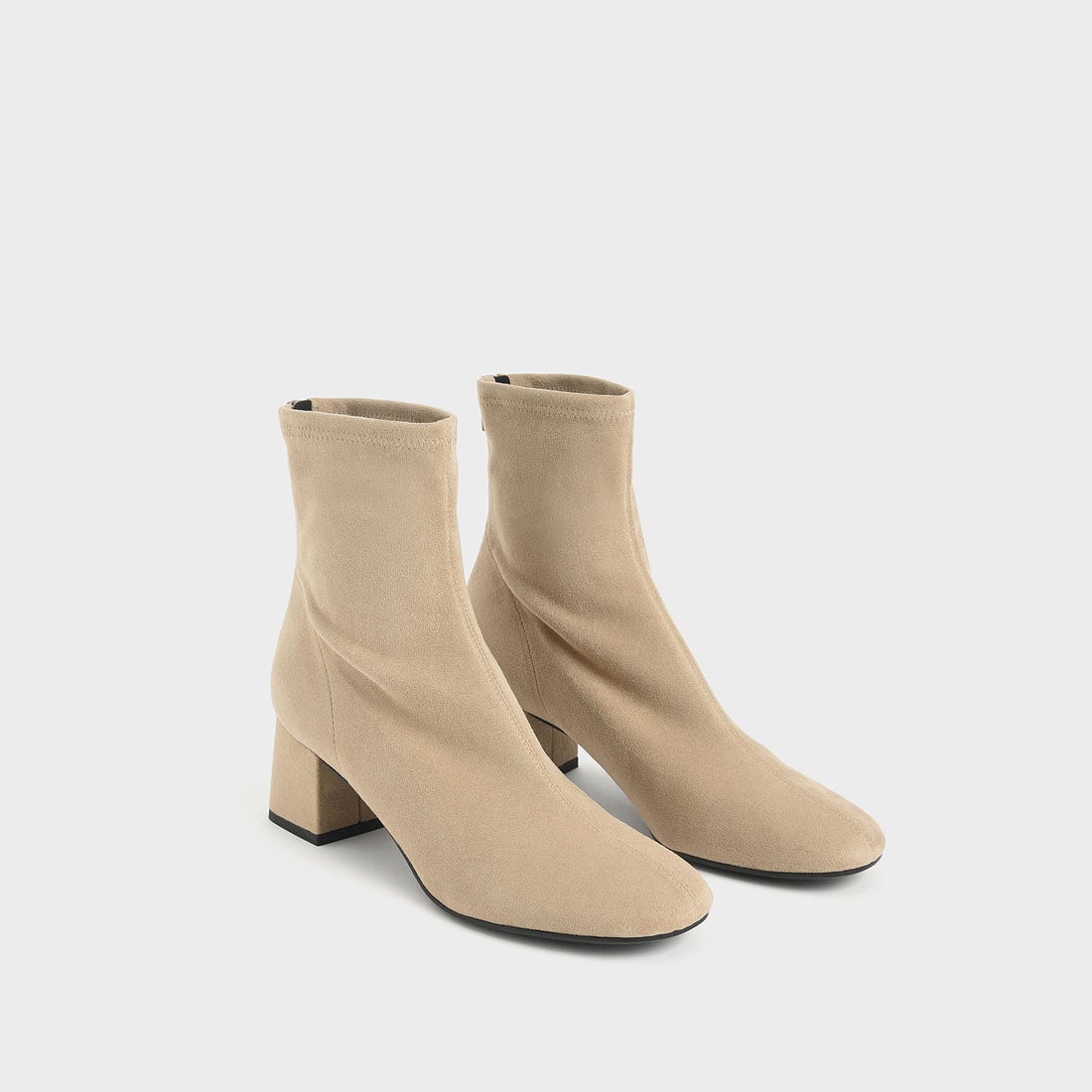 ブロックヒールアンクルブーツ / Block Heel Ankle Boots （Taupe）