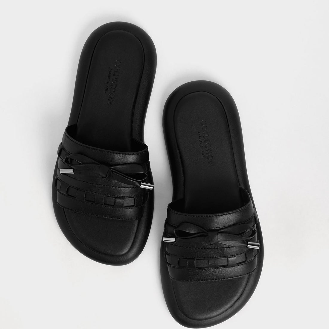 【2022 SUMMER 新作】プリントボウタイ レザースライドサンダル / Printed Bow-Tie Leather Slide  Sandals （Black）