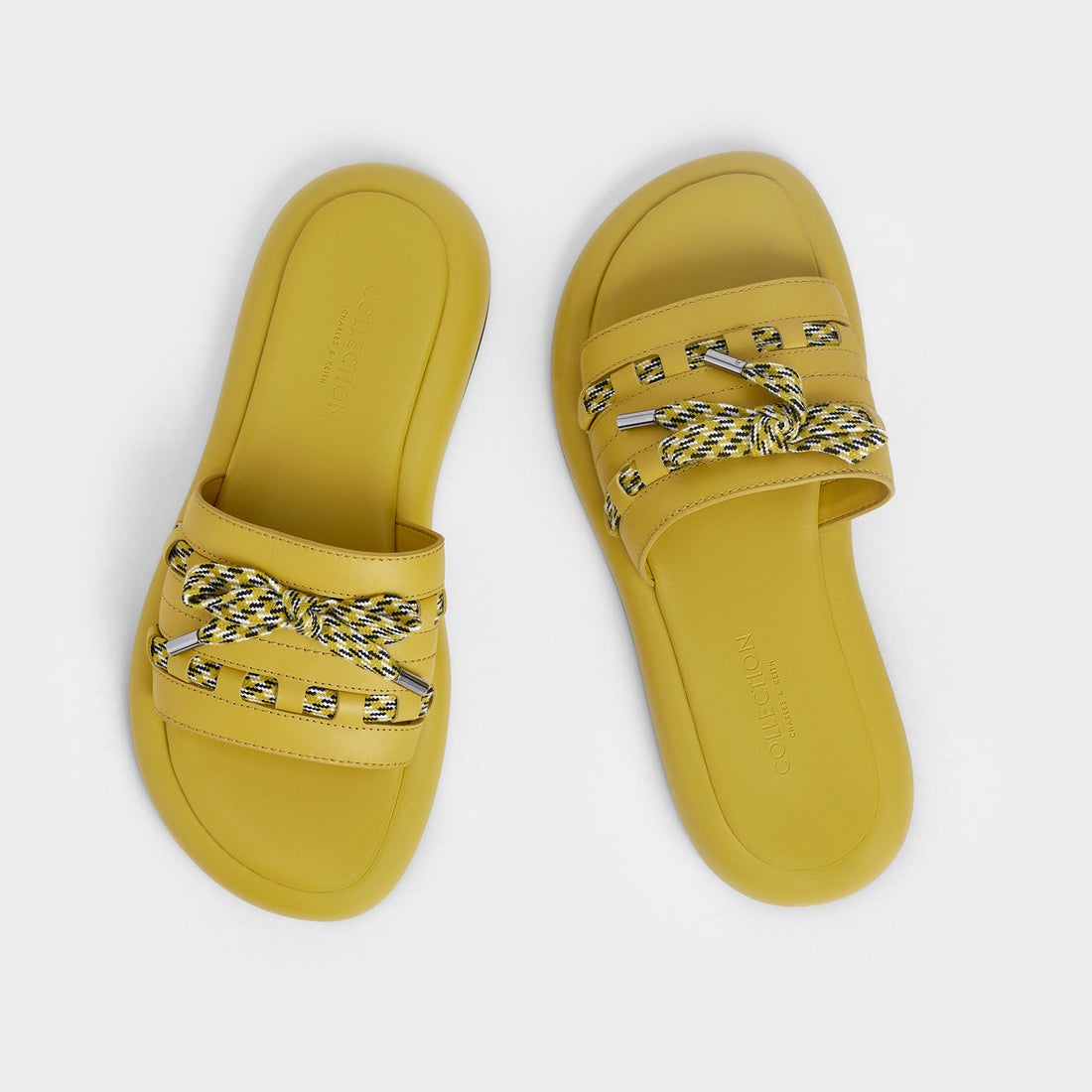 【2022 SUMMER 新作】プリントボウタイ レザースライドサンダル / Printed Bow-Tie Leather Slide  Sandals （Yellow）