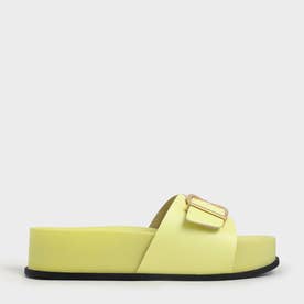 メタリック バックルフラットフォームサンダル / Metallic Buckle Flatform Sandals （Yellow）