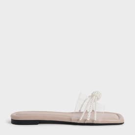 【2022 SUMMER 新作】ビーズドエンベリッシュド スライドサンダル / Bead Embellished Slide Sandals （Beige）