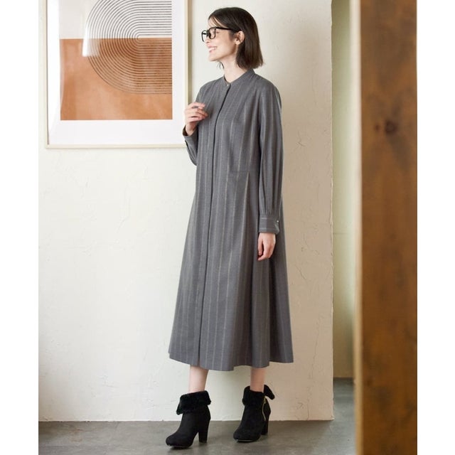 フラノラメストライプワンピース （グレー系）
