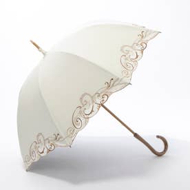 クリスタル＆ペイズリー刺繍 かわず張り長日傘 （ホワイト×ブラウン）