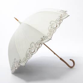 クリスタル＆ペイズリー刺繍 かわず張り長日傘 （ホワイト×オリーブ）