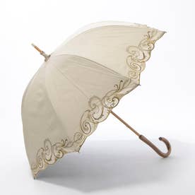 クリスタル＆ペイズリー刺繍 かわず張り長日傘 （モカ×カーキ）