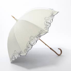 クリスタル＆ペイズリー刺繍 かわず張り長日傘 （ホワイト×ネイビー）