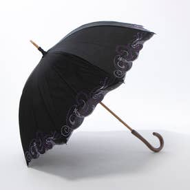 クリスタル＆ペイズリー刺繍 かわず張り長日傘 （ブラック）