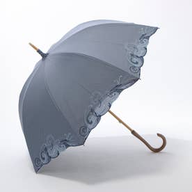 クリスタル＆ペイズリー刺繍 かわず張り長日傘 （ブルー×グレー）