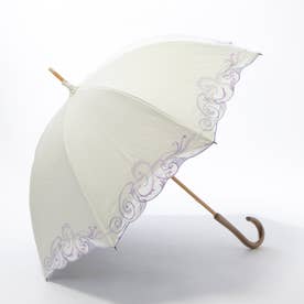クリスタル＆ペイズリー刺繍 かわず張り長日傘 （ホワイト×パープル）