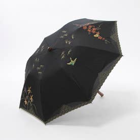 女優日傘四君子刺繍かわず張りショート折りたたみ日傘 （ブラック）