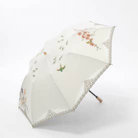 女優日傘四君子刺繍かわず張りショート折りたたみ日傘 （ホワイト）