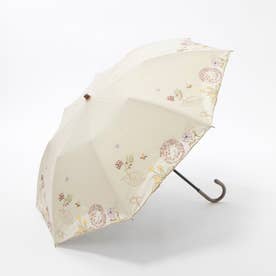女優日傘ボタニカル刺繍かわず張りショート折りたたみ日傘 （ベージュ）