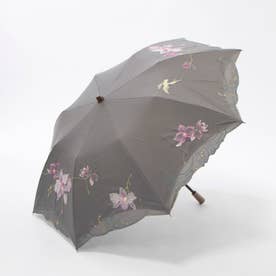 女優日傘プレミアム蘭花刺繍かわず張りショート折りたたみ日傘 （グレー）