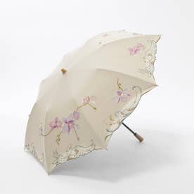 女優日傘プレミアム蘭花刺繍かわず張りショート折りたたみ日傘 （モカ）