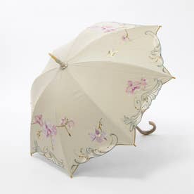 女優日傘プレミアム蘭花刺繍かわず張り長日傘 （モカ）