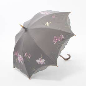 女優日傘プレミアム蘭花刺繍かわず張り長日傘 （グレー）