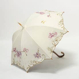 女優日傘プレミアム蘭花刺繍かわず張り長日傘 （ホワイト）