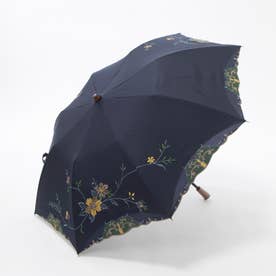 女優日傘花鳥刺繍かわず張りショート折りたたみ日傘 （ネイビー）