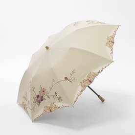 女優日傘花鳥刺繍かわず張りショート折りたたみ日傘 （モカ）