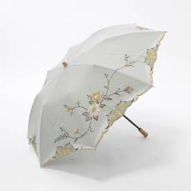 女優日傘花鳥刺繍かわず張りショート折りたたみ日傘 （グレー）