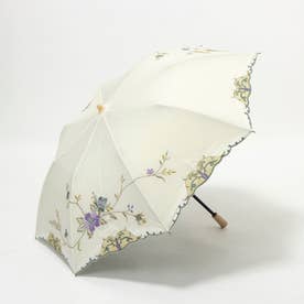 女優日傘花鳥刺繍かわず張りショート折りたたみ日傘 （ホワイト）