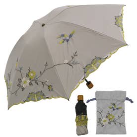 優雅花鳥刺繍ミニ折りたたみ晴雨兼用傘 （グレー）