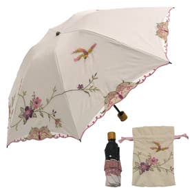 優雅花鳥刺繍ミニ折りたたみ晴雨兼用傘 （エクリュ）