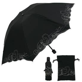 プレシオサ＆ペイズリー刺繍ミニ折りたたみ晴雨兼用傘 （ブラックフォーマル）