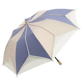 トリコパイピングかわず張りショート折りたたみ日傘 （ブルーグレー×ベージュ）