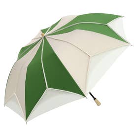 トリコパイピングかわず張りショート折りたたみ日傘 （グリーン×ベージュ）