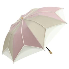 トリコパイピングかわず張りショート折りたたみ日傘 （ライトピンク×モカ）