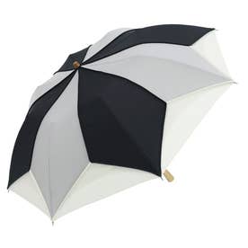 トリコパイピングかわず張りショート折りたたみ日傘 （ブラック×グレー）
