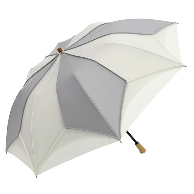 
                    トリコパイピングかわず張りショート折りたたみ日傘 （ライトグレー×ホワイト）