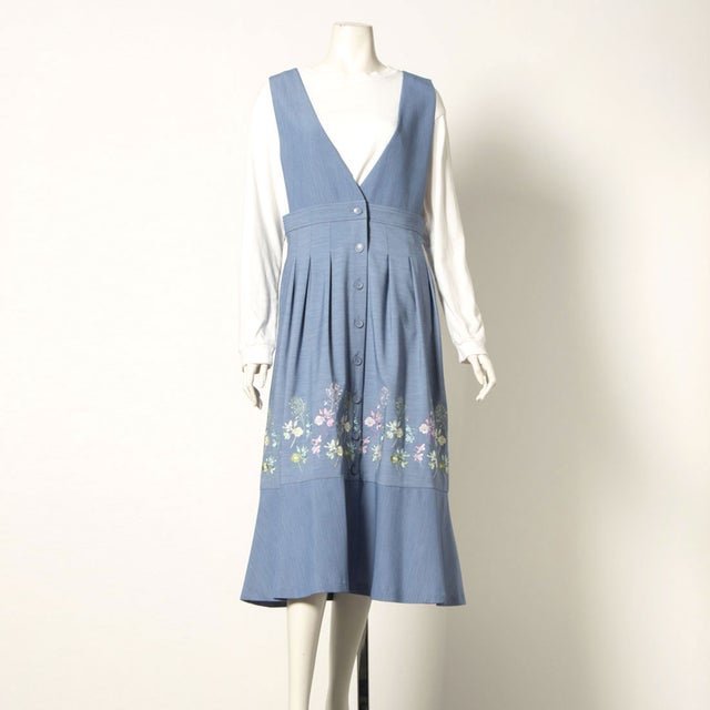 
                    花柄刺繍ジャンパードレス （ブルー）