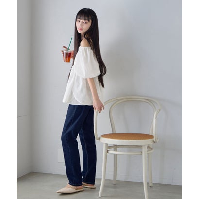 テーパードデニムパンツ（ショート丈） （ネイビーブルー）｜詳細画像