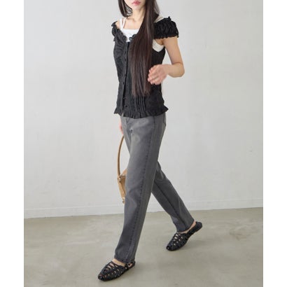 テーパードデニムパンツ（ショート丈） （グレーブラック）｜詳細画像