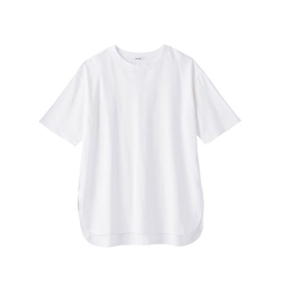 綿100％ラウンドヘムオーバーサイズ半袖Tシャツ （ホワイト／半袖）｜詳細画像