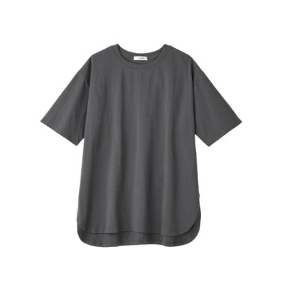 綿100％ラウンドヘムオーバーサイズ半袖Tシャツ （チャコール／半袖）｜詳細画像