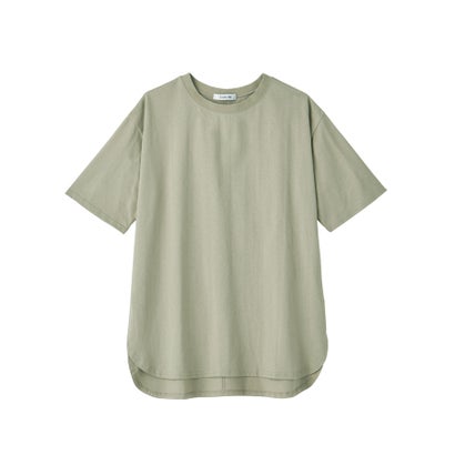 綿100％ラウンドヘムオーバーサイズ半袖Tシャツ （カーキ／半袖）｜詳細画像