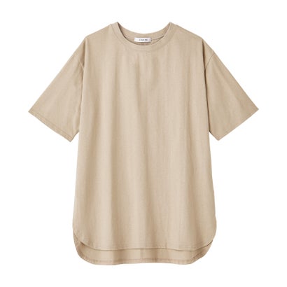 綿100％ラウンドヘムオーバーサイズ半袖Tシャツ （グレージュ／半袖）｜詳細画像