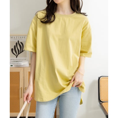 綿100％ラウンドヘムオーバーサイズ半袖Tシャツ （イエロー／半袖）｜詳細画像