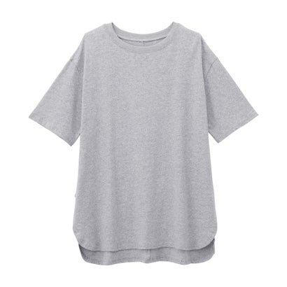 綿100％ラウンドヘムオーバーサイズ半袖Tシャツ （グレー／半袖）｜詳細画像