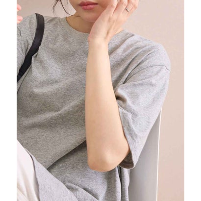 綿100％ラウンドヘムオーバーサイズ半袖Tシャツ （グレー／半袖）｜詳細画像