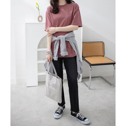 綿100％ラウンドヘムオーバーサイズ半袖Tシャツ （ダスティピンク／半袖）｜詳細画像