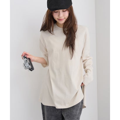 綿100％ラウンドヘムオーバーサイズロングTシャツ （トープ／長袖）｜詳細画像