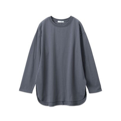 綿100％ラウンドヘムオーバーサイズロングTシャツ （チャコール／長袖）｜詳細画像