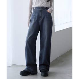 ウエストボタンデニムワイドパンツ（ロング丈） （ウォッシュインディゴ）